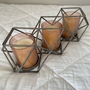Geometric Metal Candle Holder with Pink and Silver Accents